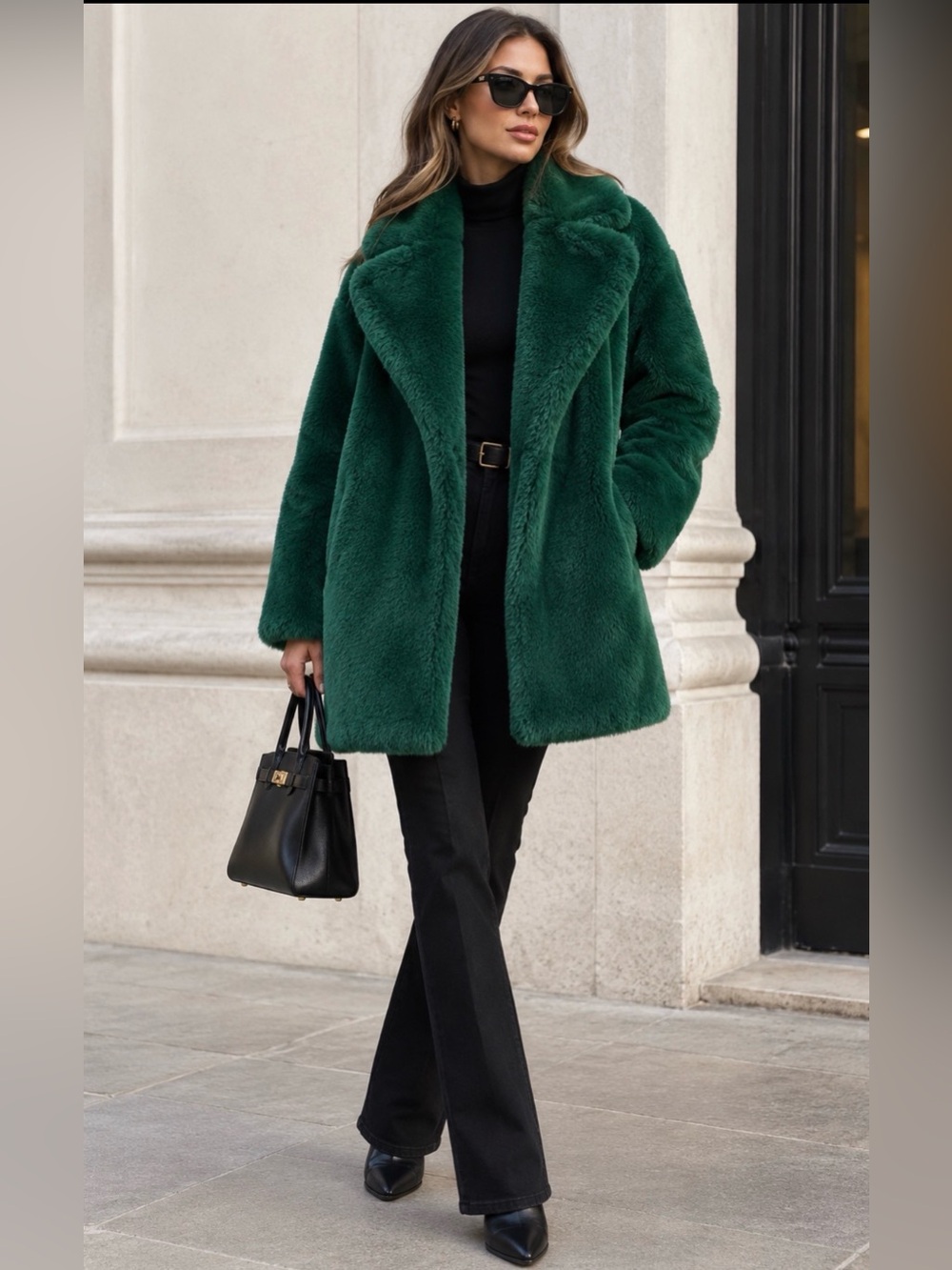 Women's Emerald Green Teddy Coat - Luxe Plush Outerwear size M